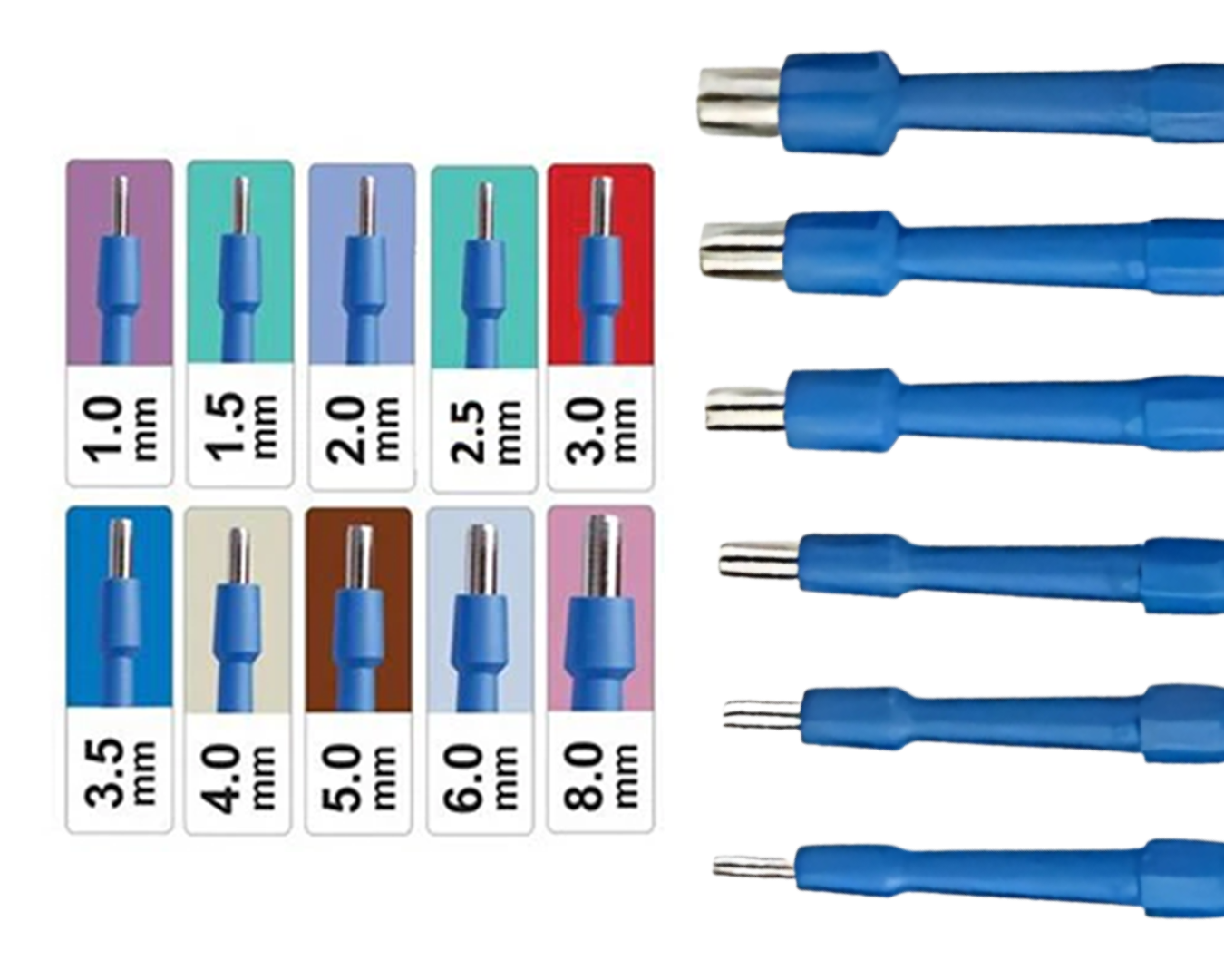 Medical biopsy punches and sterile instruments for dermatology, skin biopsy, and clinical procedures