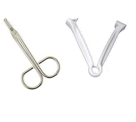 50 White Umbilical Cord Clamps W/ 10 Umbilical Cord Clamp Cutters/Scissors